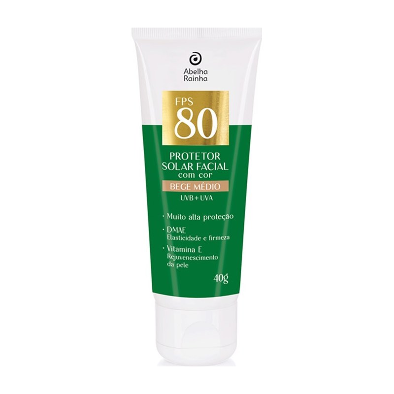Protetor Solar Facial FPS 80 - Cor de Base Bege Médio — Abelha Rainha