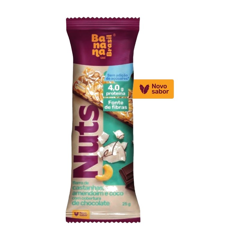 Nuts - Barra de Castanhas, Amendoim e Coco com Cobertura de Chocolate — Banana Brasil