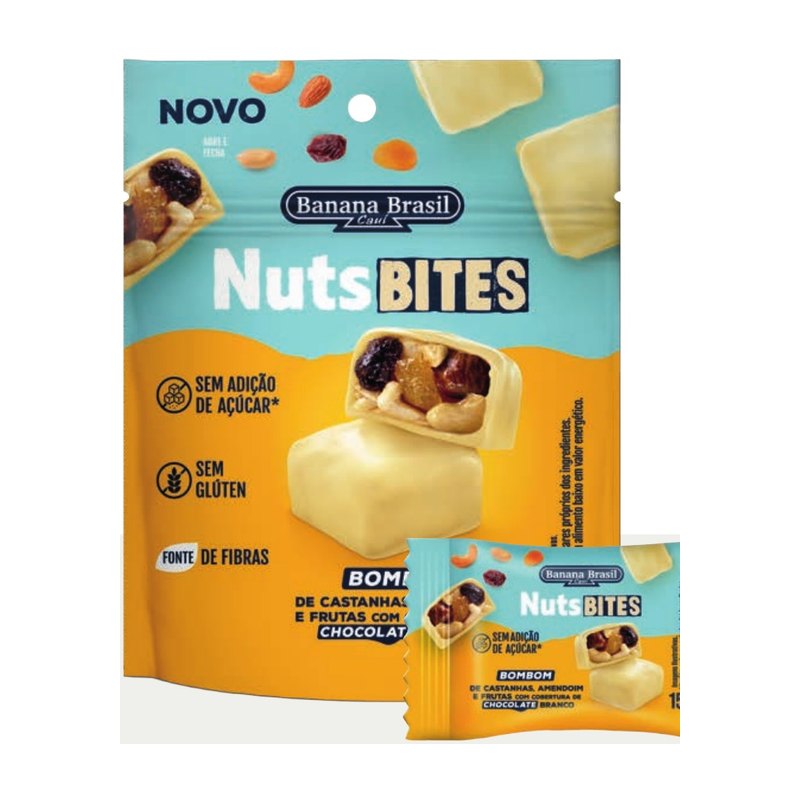 NutsBITES - Bombom de Castanhas, Amendoim e Frutas com Cobertura de Chocolate Branco — Banana Brasil