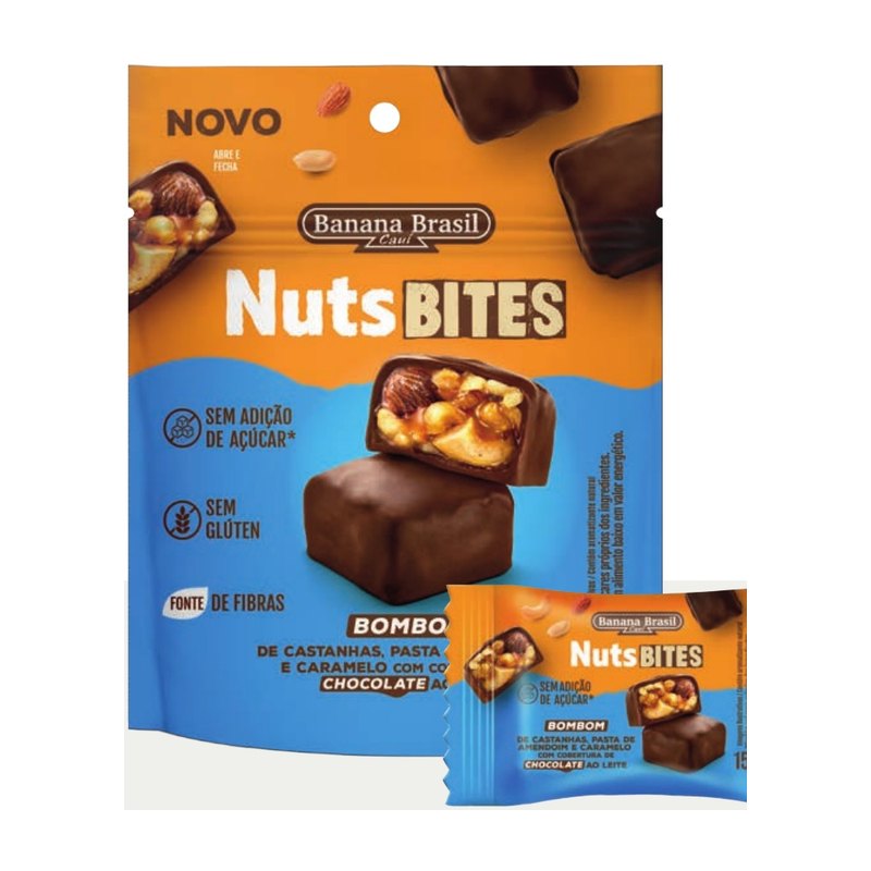 NutsBITES - Bombom de Castanhas, Pasta de Amendoim e Caramelo com Cobertura de Chocolate ao Leite — Banana Brasil