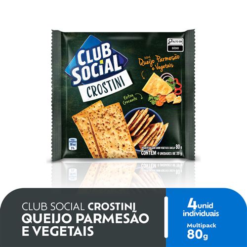 Biscoito Salgado Club Social Crostini Queijo Parmesão e Vegetais
