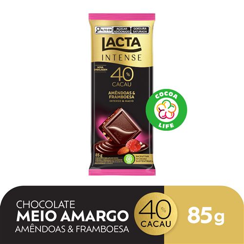 Chocolate Lacta Intense Meio Amargo 40% Cacau Amêndoas e Framboesa