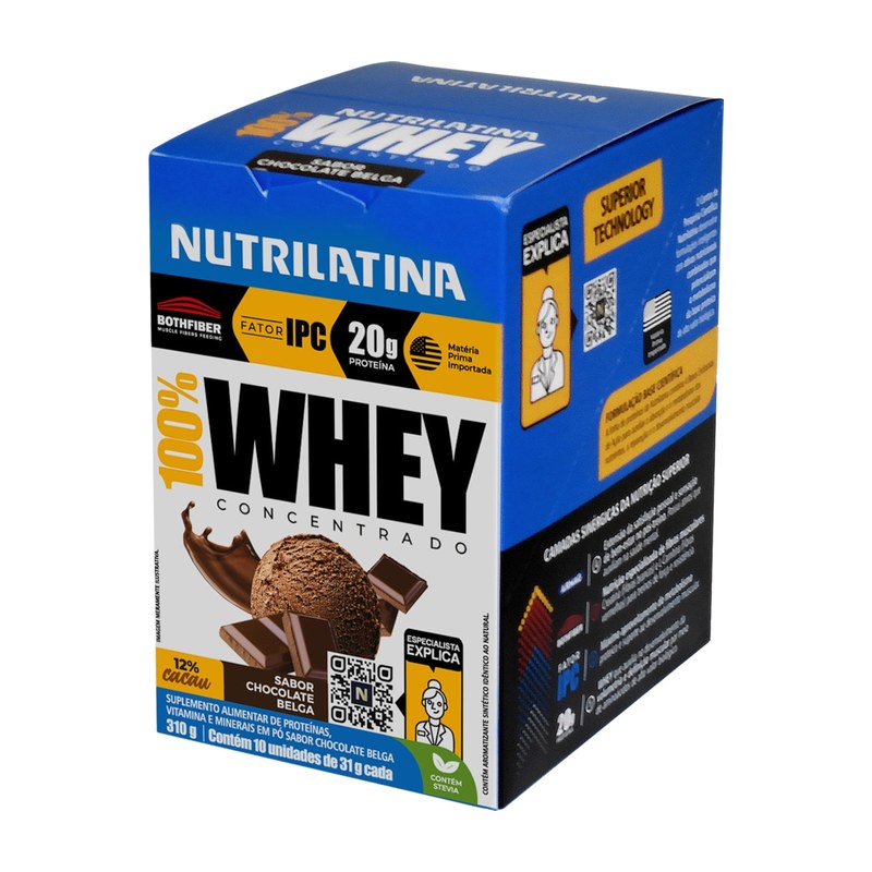 100% Whey Nutrilatina em Sachê - Chocolate Belga — Nutrilatina